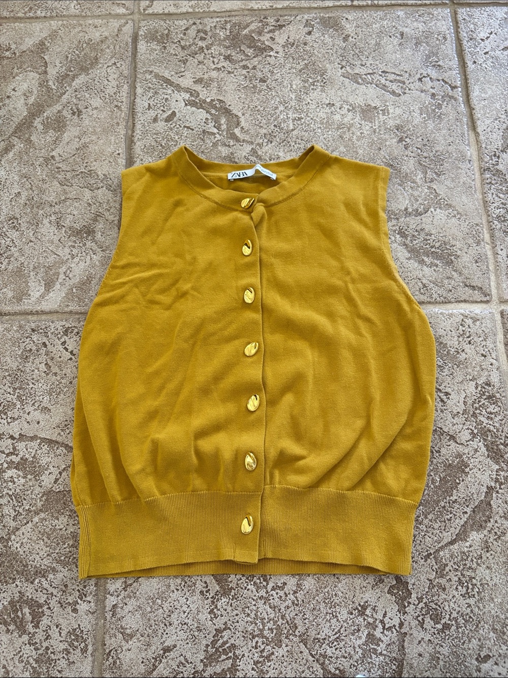 Zara Golden Mustard Sleeveless Button-Up Knit Vest